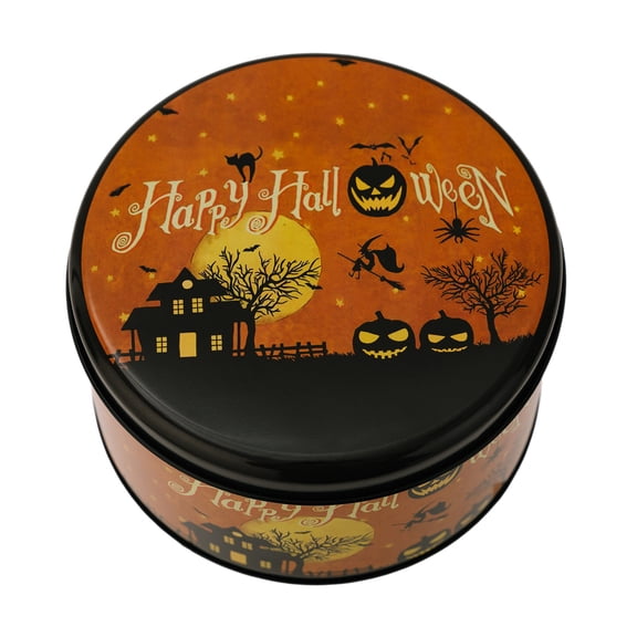 Halloween Round Tinplate Box Storage Jar Holiday Decor Party Favor Gift Empty Tin Container 1 Pack