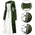 thumbnail image 1 of Halloween Royal Cosplay Dress, Medieval Noble Overcoat Dress, Lace Up Trimmed Medieval Overcoat Dress, Long Flare Sleeve Two Piece Renaissance Cosplay Gown for Halloween Noble Themed Party, Green XXL, 1 of 3
