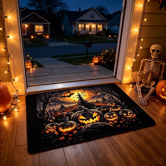Halloween Rug, Plain Style Entryway Rug, Absorbent Halloween Door Mat, Multi-scene Floor Carpet