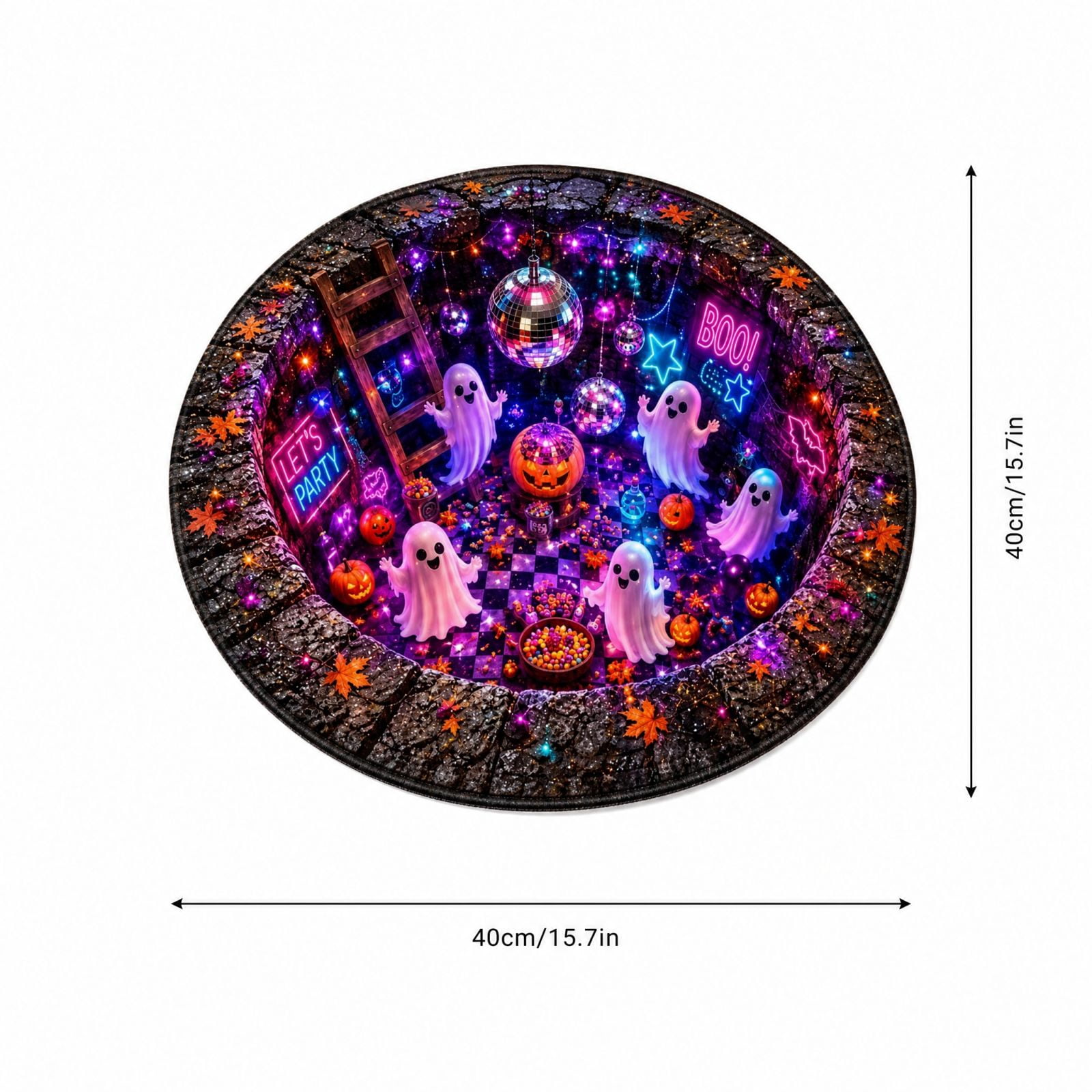 Ghost Rugs Halloween Rug with Neon Ghost and Pumpkin Design, 15.7 X 15.7 Inch ...