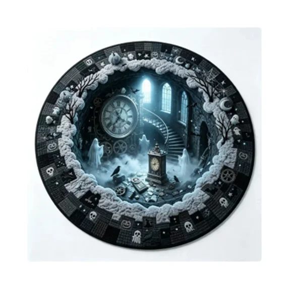 3D Halloween Round Rug, Optical Illusion Halloween Rug Door Mats, 3D Effect Design Floor Mat for Living Room & Bedroom Home Decor