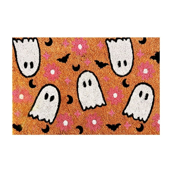 Halloween Rugs: Coco Coir Doormat with Anti- Rubber, Cute Ghost Halloween Welcome Mat, Non- Entrance Door Mats for Indoor Outdoor Bathroom Porch Decor, 15x23 Inch - B