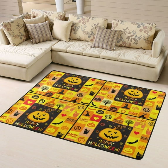 Halloween Rugs for Living Room, happy halloween elements Halloween Decor Area Rug Rugs 63x48in, Non Slip Carpet Floor Mat, Halloween Decorations Rug Kids Room Home Decor