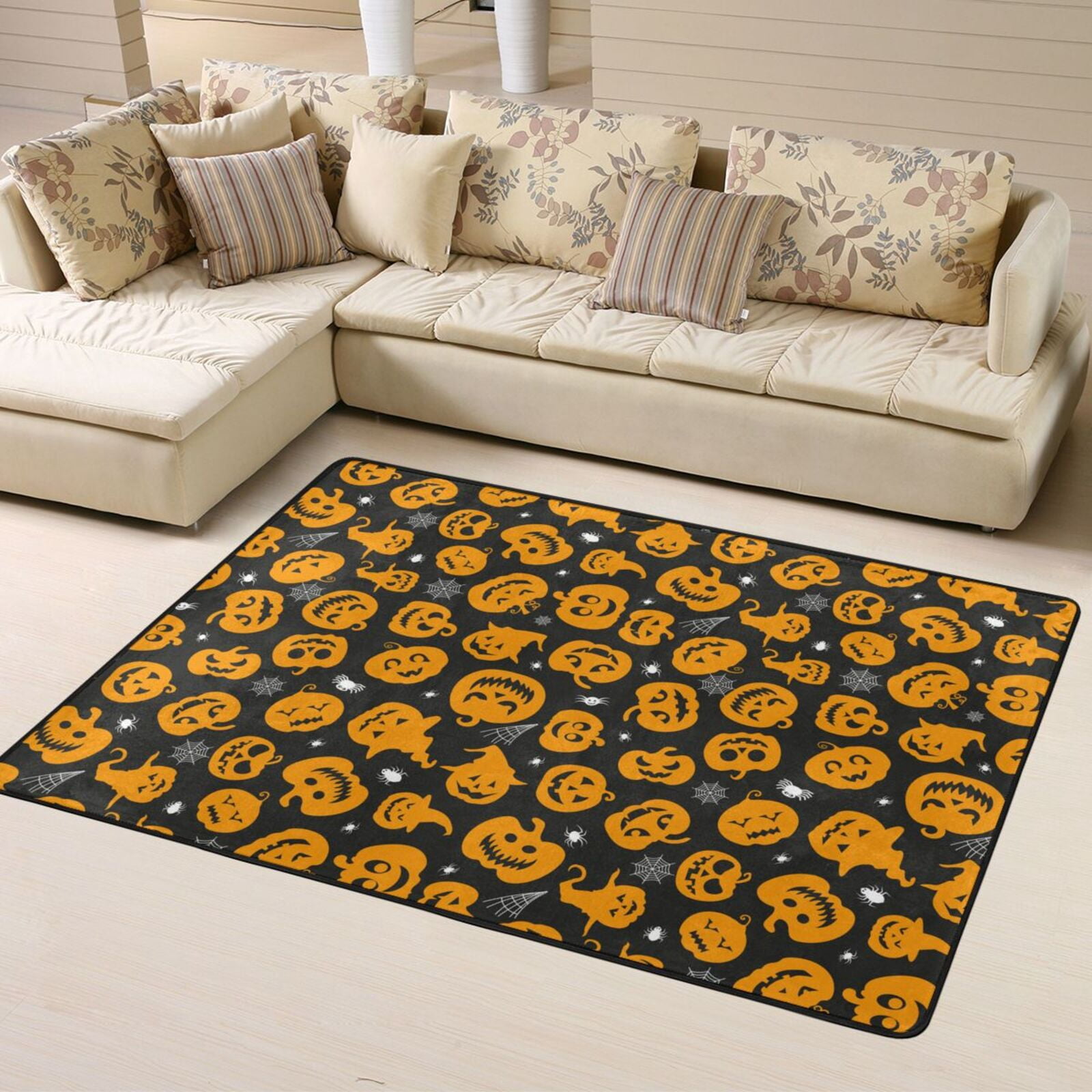 Halloween Rugs for Living Room pumpkins halloween spider web Washable ...