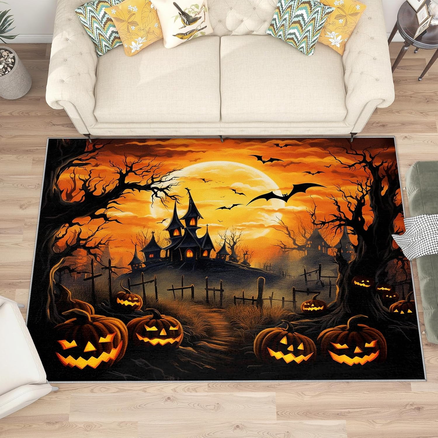 Halloween Rugs for Living Room, Gothic Haunted House Area Rug, Goth ...