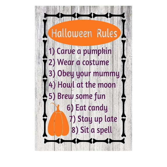 Halloween Rules Rustic Metal Sign - 12" x 8"
