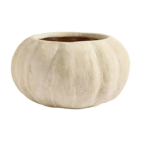 Halloween Rustic Resin Pumpkin Shaped Planter Pot, Decorative Indoor Outdoor Flower Succulent Container, Cream Finish
