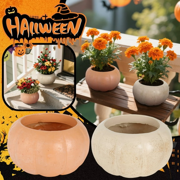 Halloween Rustic Resin Pumpkin Shaped Planter Pot, Ideal for Indoor & Outdoor Decor, Halloween Decorations Scene Arrangement Flower Pots Garden Decoration(9.8 * 5.9in)