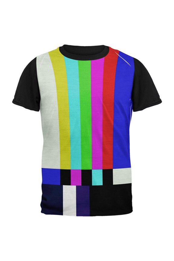 Halloween SMPTE Color Bars Late Night TV Costume All Over Mens Black Back T Shirt Multi MD