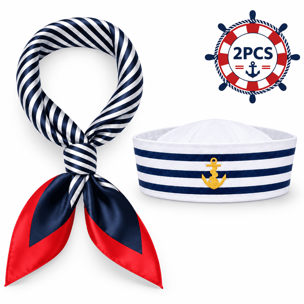 Halloween Sailor Costume Accessories, 2-Piece Sailor Hat And Scarf Set ...