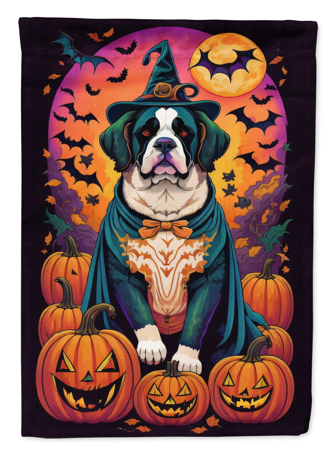 Halloween Saint Bernard Dog House Flag 28x40IN Double-Sided Polyester Decorative Sleeve Pole Flag for Outdoor Home Garden