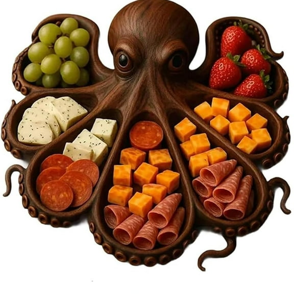 Halloween 2025 New Octopus Charcuterie Board, Unique Kraken Octopus Design Wood Serving Tray Platter, Novelty Meats & Fruit Ocean Themed Cheese Bread Board, Gift for Seafood Lovers