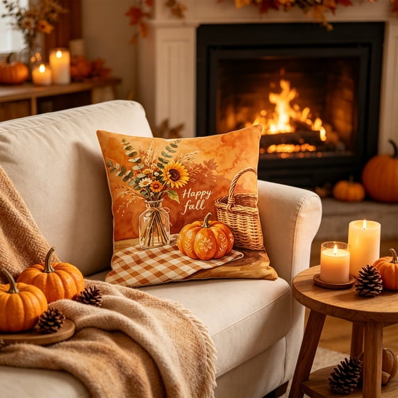 Halloween Sale Clearance!Fall Decor, Thanksgiving And Fall Pillow Covers 18x18 Inch Fall Pumpkin Maple Leaf Throw Pillowcase Case For Thanksgiving Pillow Rural Couch Sofa Bed Indoor Outdoor Decor