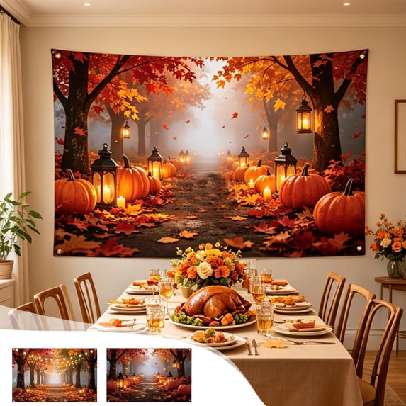 Halloween Sale Clearance!Fall Decorations for Home, 2 Styles Fall Forest Paths BackdropBanner AutumnPumpkin Maple Leaf Photography Background Harvests Thanksgiving PhotoBooth Backdropfor Party Decor
