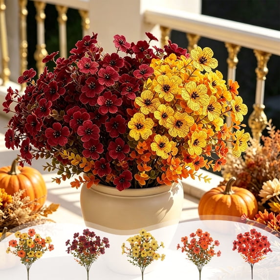 Halloween Sale Clearance!Fall Decorations, Two In One Pack Artificial Flowers For Garden And Balcony Decoration Potted Ornaments Violet And Bundle Combination Thanksgiving Bouquet Decorations