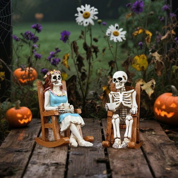 Halloween Sale Clearance,Halloween Resin Ornaments Coffee Men And Women Rocking Chair Skeleton Outdoor Patio Bonsai Home Decorations