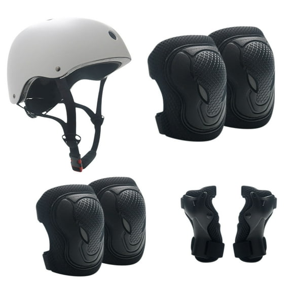 Skateboard Bike Helmet for Adults Adjustable Knee Elbow Pads Wrist Guards Protective Gear Helmets Set Teens for Bicycle Cycling Skate Scooter Bicycle Helmet (White)