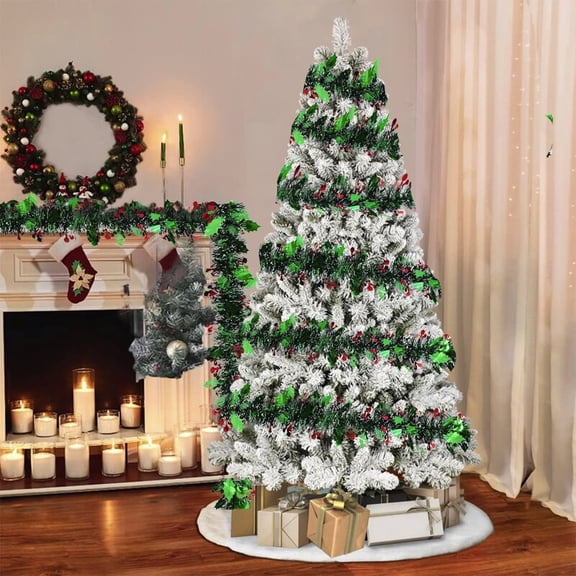 Tinsels Hanging Plants,Green Glitter Xmas Christmas Tree,Fake Vines,Leafs and Red Berry Fall Greenery,Artificial Hanging Flowers,Christmas Decorations,78.74in,Multicolor
