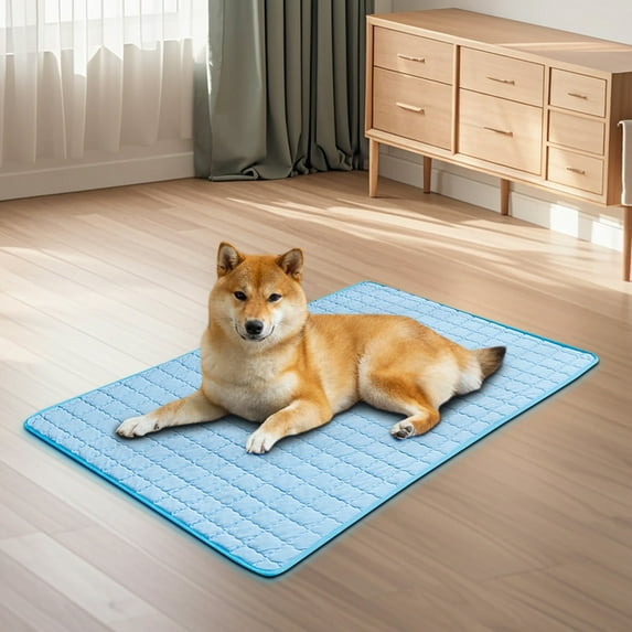 Upgrade Dog Cooling Mat, Pet Dog Self Cool Pad, Ice Silk Washable Cooled Mat for Dogs Cats Kennels Crates Beds(Blue, 28"x20")