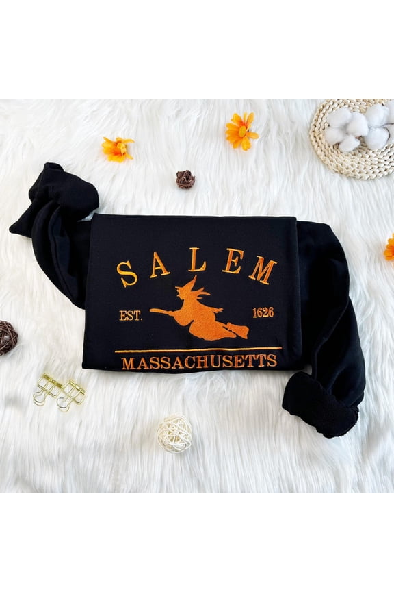 Halloween Salem Witch Embroidered Sweatshirt