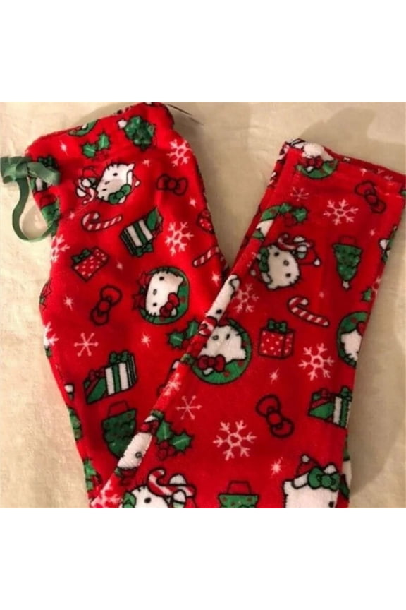 Halloween Sanrio Cartoon Pajama Pants Hello Kitty Flannel Pajama Pants Casual Home Graffiti Pants Trousers Christmas Day Gifts