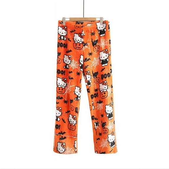 Halloween Sanrio Cartoon Pajama Pants Hello Kitty Flannel Pajama Pants Casual Home Graffiti Pants Trousers Christmas Day Gifts