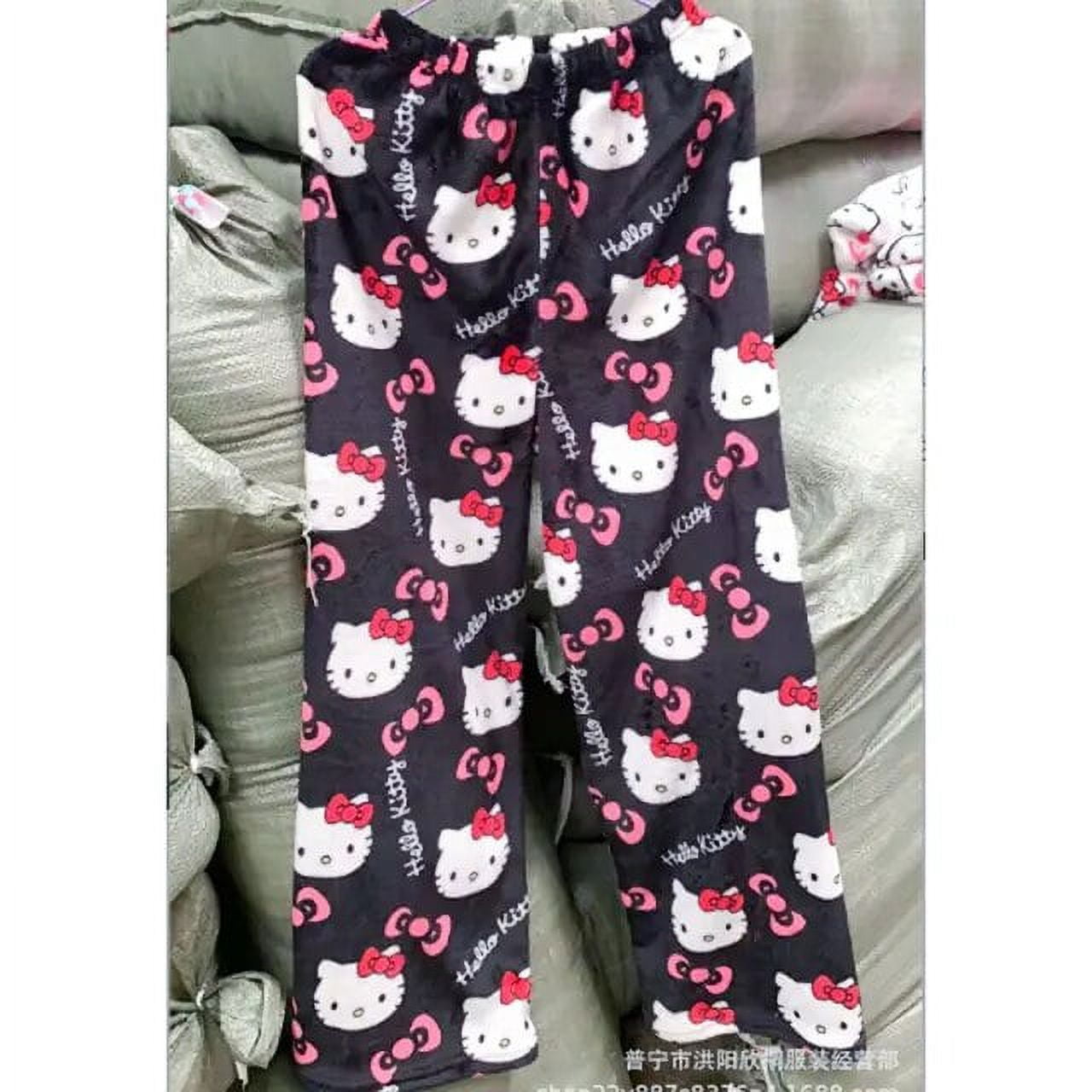 Halloween Sanrio Hello Kitty Pajama Pants Anime Fleece Double Elastic Fabric Soft Trousers Women 8843