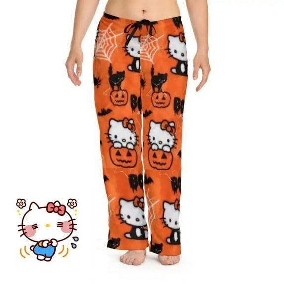Halloween Sanrio Hello Kitty Pajama Pants Anime Fleece Double Elastic Fabric Soft Trousers Women Trousers Kawaii Birthday Gift