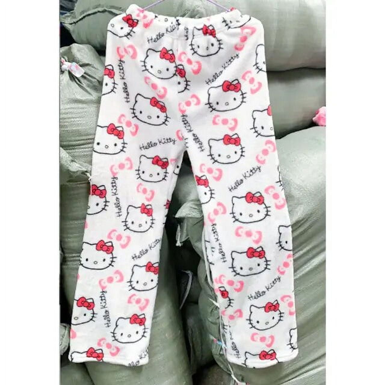 Halloween Sanrio Hello Kitty Pajama Pants Anime Fleece Double Elastic Fabric Soft Trousers Women 2537