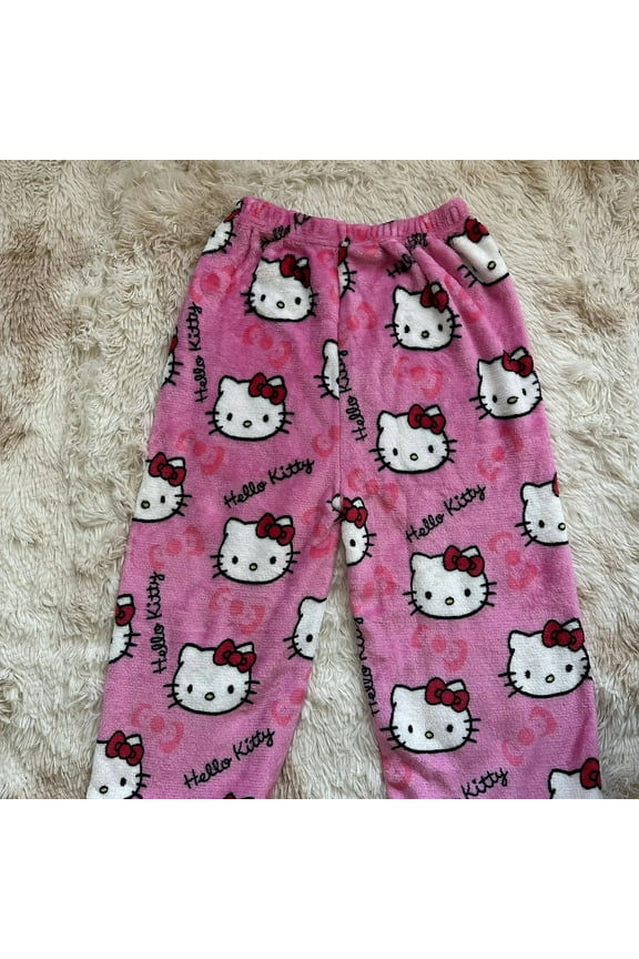 Halloween Sanrio Series Pajama Flannel Pants Cartoon Clothes Fleece Fabric Kitty Soft Trousers Women Kawaii Velvet Home Pants