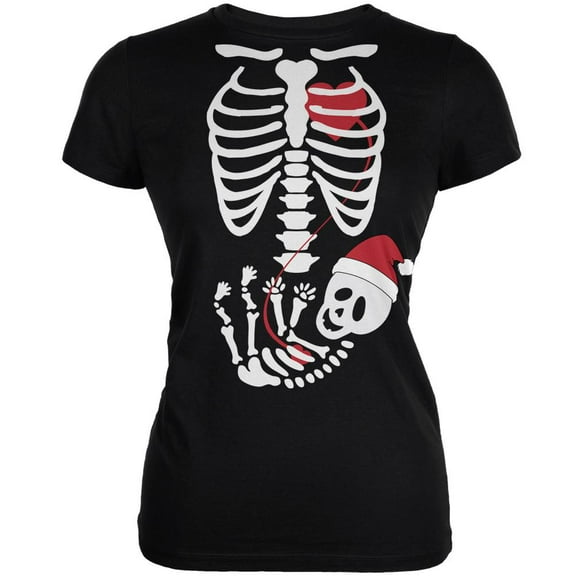 Halloween Santa Baby Skeleton Black Juniors Soft T-Shirt - Small