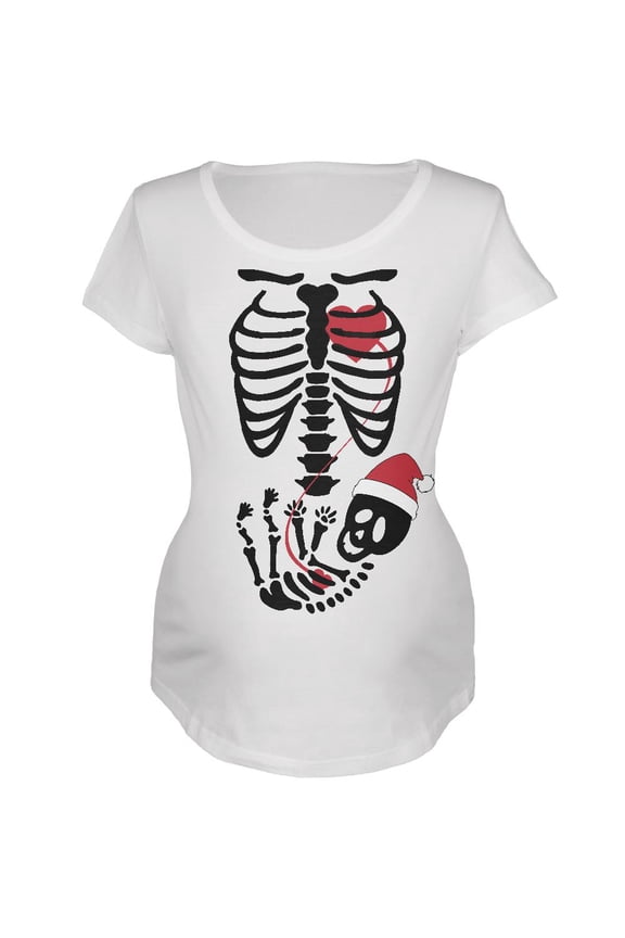 Halloween Santa Baby Skeleton White Maternity Soft T-Shirt - 2X-Large