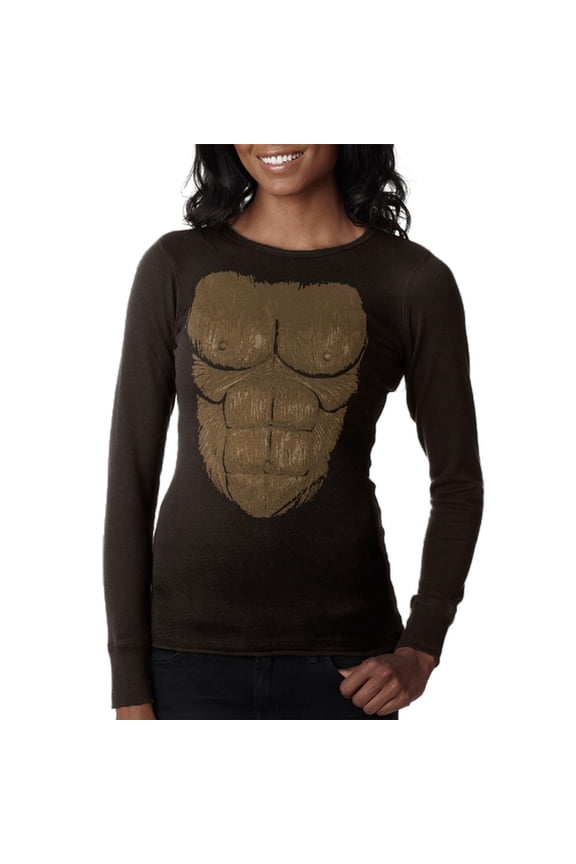 Halloween Sasquatch Bigfoot Costume Juniors Long Sleeve Thermal Brown X-LG