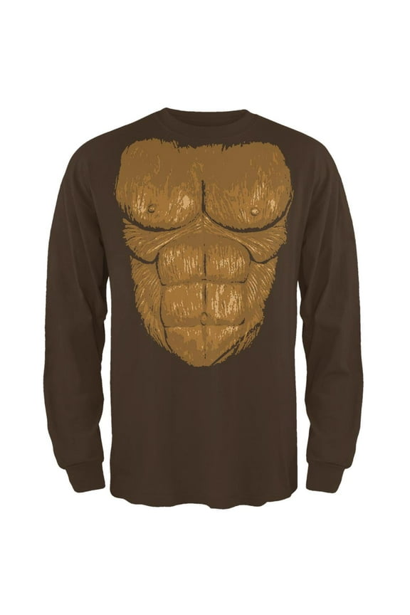 Halloween Sasquatch Bigfoot Costume Mens Long Sleeve T Shirt Brown LG