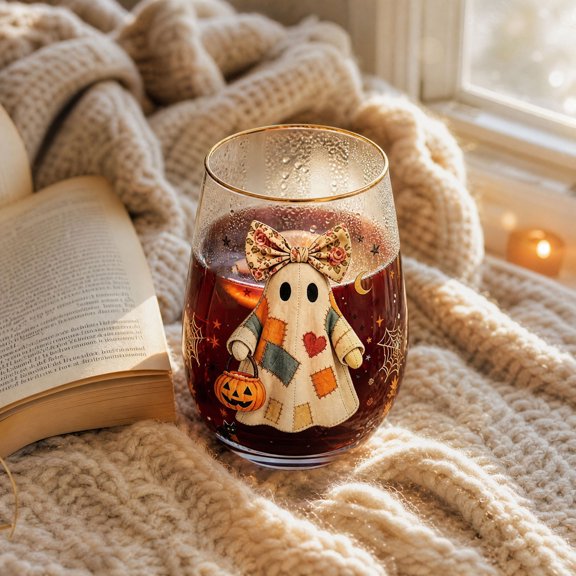 Halloween Savings Ghost Shaped Whiskey Glass 420ml Hand Blown Crystal Old Fashioned Tumbler with Gold Rim Lead Free Heavy Base Barware Gift Box for Men Halloween Decorations indoor Outdoor