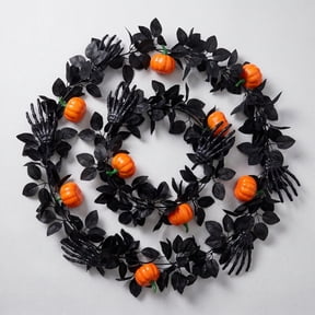 Halloween Savings Halloween Black Garl with Pumpkin Skeleton H Artificial Spooky Garl for Halloween indoor Outdoor Decor Gothic Black Leaf Hanging Garl for Mantel Halloween Decor indoor Outdoor