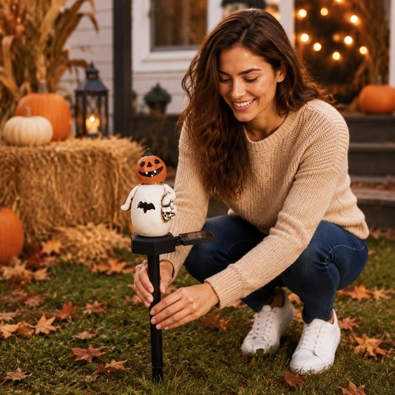 Halloween Savings Halloween Solar Powered Courtyard Resin Decor Lamp Creating Scary Vibes During Halloween with Its Eerie Devise Ideal Decor Gift for Halloween Or Home Halloween Decor Indoor Outdoor