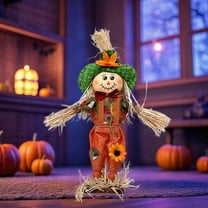 Halloween Scarecrow Decor 13.7" - Handmade Straw & Fabric Fall Harvest Centerpiece for Mantel, Porch or Cafe - Rustic Farmhouse Thanksgiving Decor