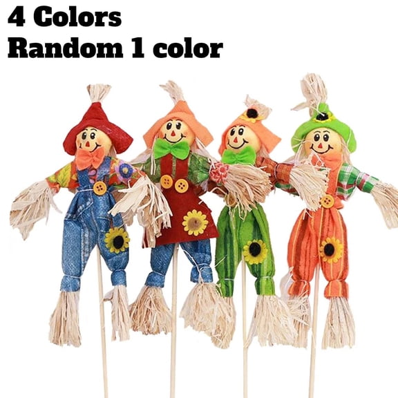 Halloween Scarecrow Decoration Set Rural Small Straw Figurine Ornaments 13.4 Inch Tabletop Props for Porch Garden Living Room Harvest Thanksgiving Festival Random 1PCS