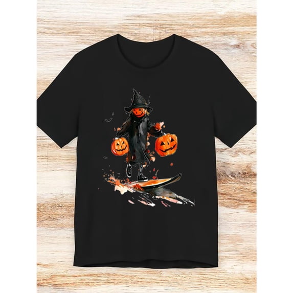 Halloween Scarecrow Jack O Lantern Graphic Tee Design Moisture Wicking Slim Fit T-Shirt Top Black S-5XL