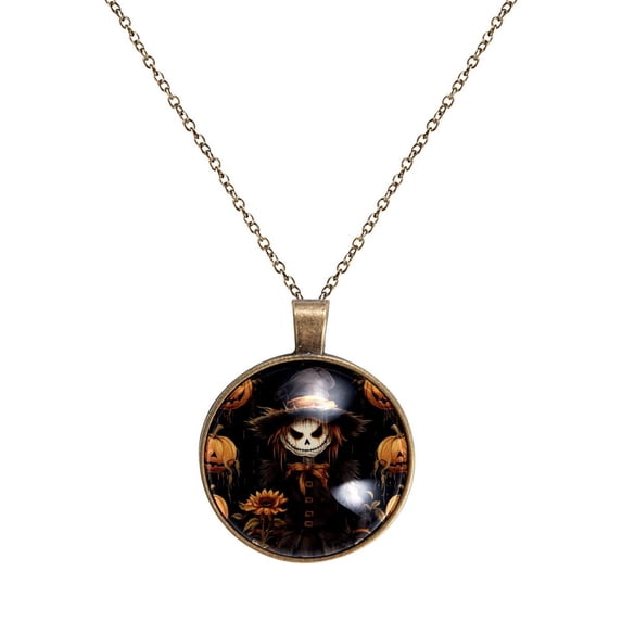 Halloween Scarecrow Necklace Personalized Custom Photo Round Pendant Adjustable Stainless Steel Necklaces with Gift Box for Men Women Mothers Valentine's Jewelry Gift