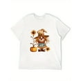 thumbnail image 1 of Halloween Scarecrow Pumpkin Graphic Tee T Shirt Tops Comfortable Short Sleeve Round Neck White S-5XL, 1 of 4