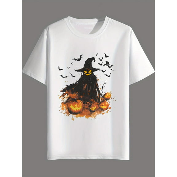 Womens Scarecrow Pumpkin Graphic Halloween Tee T Shirt Tops Comfortable Short Sleeve Round Neck White S-5XL