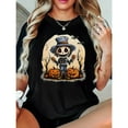thumbnail image 1 of Halloween Scarecrow Pumpkin Graphic Tee Womens Design Short Sleeve Round Neck Comfort T-Shirt Black S-5XL, 1 of 5