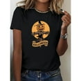 thumbnail image 1 of Halloween Scarecrow Pumpkin Graphic for Fall Graphic Tee T Shirt Top Short Sleeve Round Neck Cotton Black S-5XL, 1 of 5