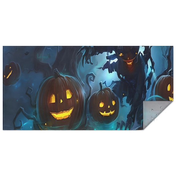 Halloween Scarecrow and Pumpkins At Night Rectangle Tablecloth 60"x120",Waterproof Polyester Rectangle Table Cloth, Wipeable Spillproof Polyester Tablecloth for Dining, Camping, Indoor and Outdoor