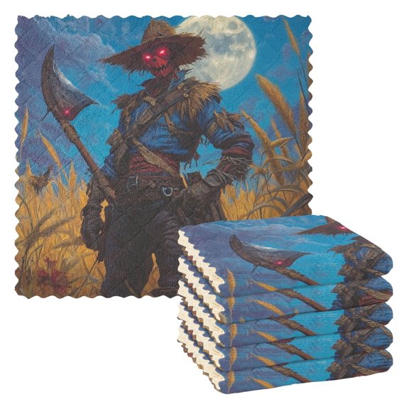Halloween Scarecrow Resurrection Kitchen Cloth Dish Towels for Drying Washing Absorbent Dish Rags 6 Pack