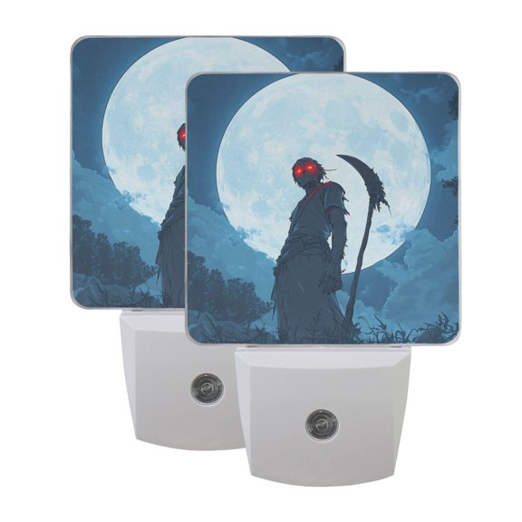 Halloween Scarecrow and Full Moon LED Night Light with Smart Sensor Plug Into Wall Dusk to Dawn 2 packs