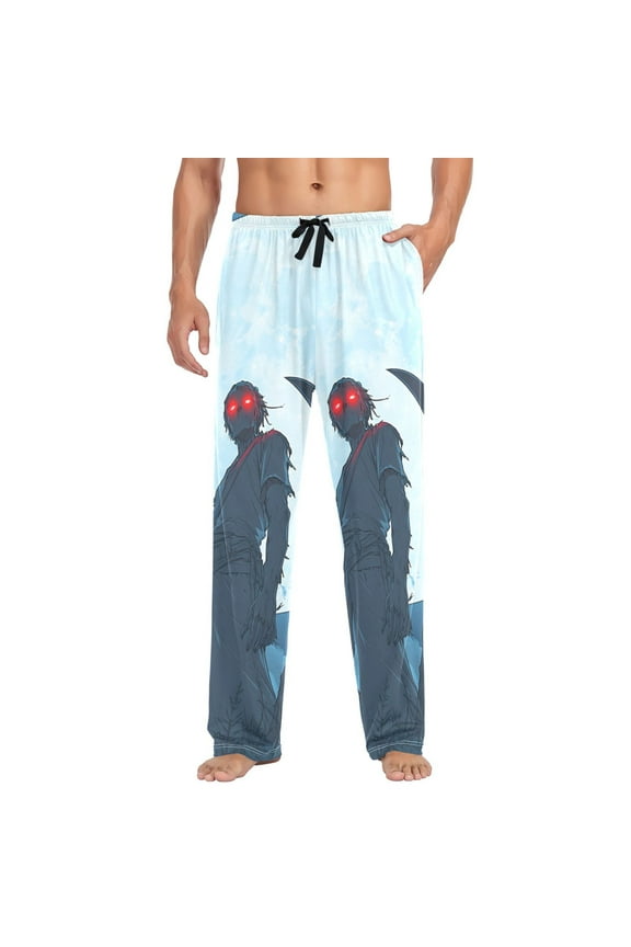 Halloween Scarecrow and Full Moon Mens Cotton Pajama Pant Sleep and Lounge Bottons with Pockets
