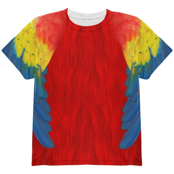 Halloween Scarlet Macaw Parrot Feathers Costume All Over Youth T Shirt Multi YXL